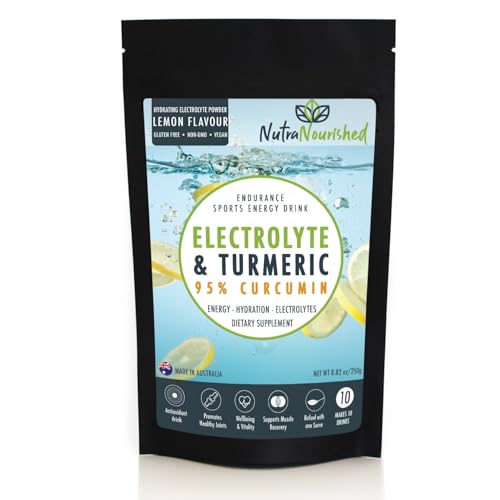Image of Electrolyte Powder Infused with 95% Pure Organic Curcumin from Turmeric - Sports Energy Drink Mix - Hydration Powder Sugar Free - Lemon Flavor turmeric drink - 250g