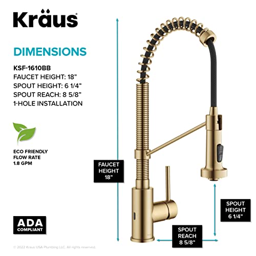 KRAUS Brushed Brass 18 in Touchless Pull Down Kitchen Faucet KSF-1610BB - image 5