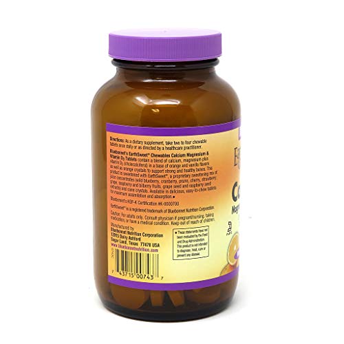 Bluebonnet Nutrition Calcium Magnesium Plus Vitamin D3 Earthsweet, Bone Health & Muscle Relaxation, Soy-Free, Gluten-Free, Kosher, Dairy-Free,90 Orange Vanilla Flavored Chewable Tablets #TOP1