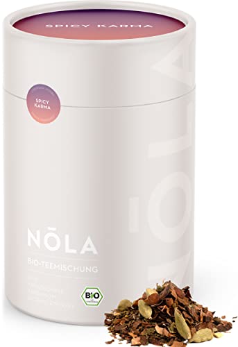 NOLA Bio Teemischung 'Spicy Karma' - BIO Kräuter-Tee mit Zimt, Kakaoschalen, Kardamom und Süßholzwurzel - loser Premium Bio-Kräutertee mit 100% natürlichen Zutaten, vegan Cover
