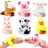 Gemscream Paquete de 6 pulseras de animales de peluche para niños, 8 pulgadas, bonitas pulseras a presión a granel para Pascua, graduación, regalos de cumpleaños para niños y niñas (animales de granja