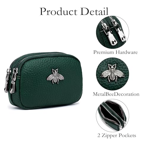 Image of Women's Coin Pouch, Mini Cute Coin Purse, Small Cash Pouch with Double Layer Organization, Compact Handbag Storage, Dark Green, 11.5x4x7.5 cm