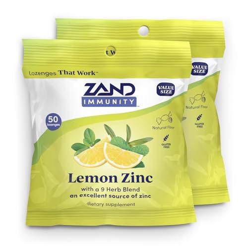 ZAND Immunity Lemon Zinc Throat Lozenges 2 Pack - Good-for-You Dry Mouth Lozenges Immune Support Supplement w/Zinc 5mg Eucalyptus Mullein Soothe a Dry Throat Natural Flavor Gluten Free 50ct ea