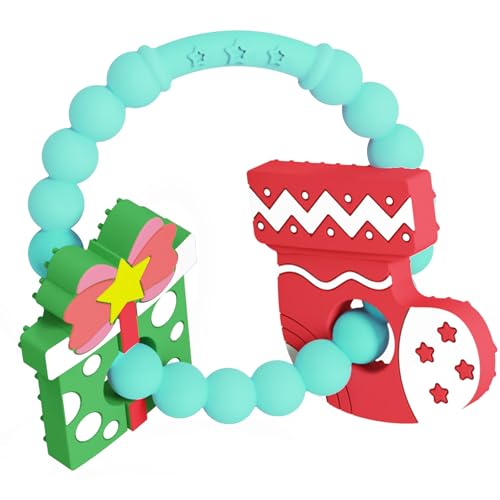 Christmas Baby Teething Ring Toys – Christmas Gift & Stocking Teethers for Newborns, Infants & Toddlers – Sensory Chew Bracelet for Teething Relief – Perfect Baby’s First Christmas Stocking Stuffers
