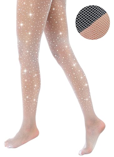 Image of VEBZIN Sparkly Fishnets Stockings High Waist Fishnet Tights for Women | Rhinestone Design, Sparkly Glitter Effect, Reinforced Toe, High Stretch, Everyday Wear, Rave Party Concert Festival Outfits