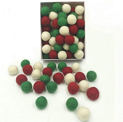 Miniatura 3 de Bolas de fieltro de Navidad, color rojo, verde, blanco, 80 unidades, 0.8 in, para bricolaje, pompón, guirnalda de bolas de lana