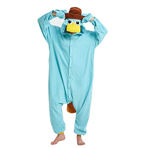 AYJMA Pyjamas Strampler für Erwachsene Frauen Cosplay Kostüm Monster Kigurumi Pyjamas Tier Jumpsuit XXL Schnabeltier Strampler Cover