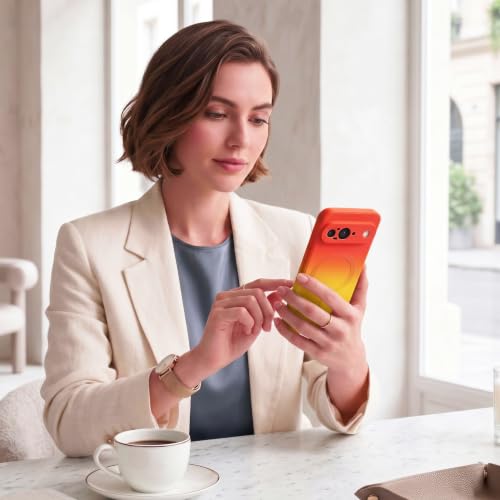 Image of amazon basics Gradient Mag-Safe Case for Google Pixel 9 | Soft Silicone Shockproof Cover with Camera Protection | Slim Lightweight Design | Smooth Touch & Durable - Orange & Yellow