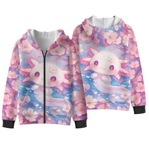 Girls Hoodies Sweatshirt Cute Axolotl Print Pullover with Big Pocket for Kids Fashion Warm Winter 5-16 Years