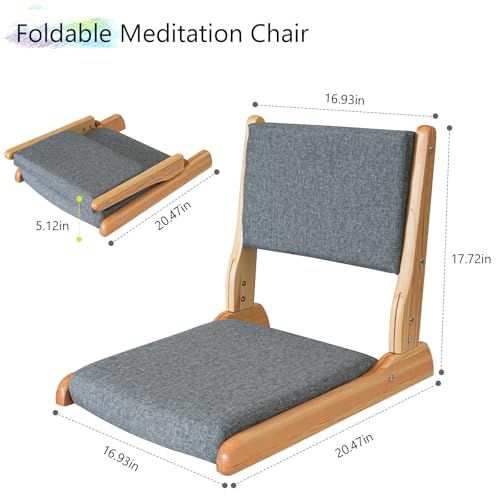 Image of Japanese Floor Chair with Back Support, Foldable Meditation Chair, Legless Tatami Chair with Cushion, Floor Seat for Living Room, Bedroom, Bay Window (1, Dark Gray)
