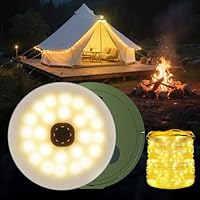Giliwosy Camping String Lights, 10M Retractable Camping String Lights with 5 Lighting Modes + Timing Function 2-in-1 Outdoor Fairy Light 2600mAh Tent Light Rechargeable for Garden Yard Party Festival