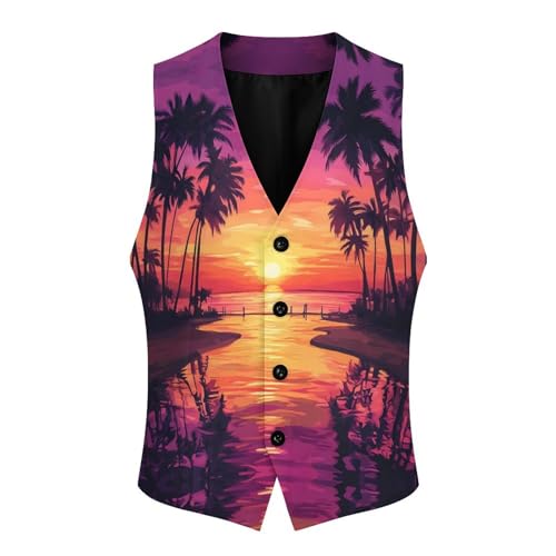 Palms Trees Sunset Trendy Vest Suit for Men V Neck Formal Dress Waistcoat Vests Business Slim Fit3