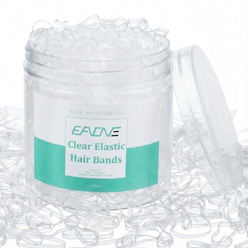 Image of EAONE Clear Elastic Hair Rubber Bands, 1500pcs No Damage Mini Hair Ties Small Tiny Ponytail Holder, Hairstyling Accessories for Women Girls, 20mm in Diameter and 2mm in Width