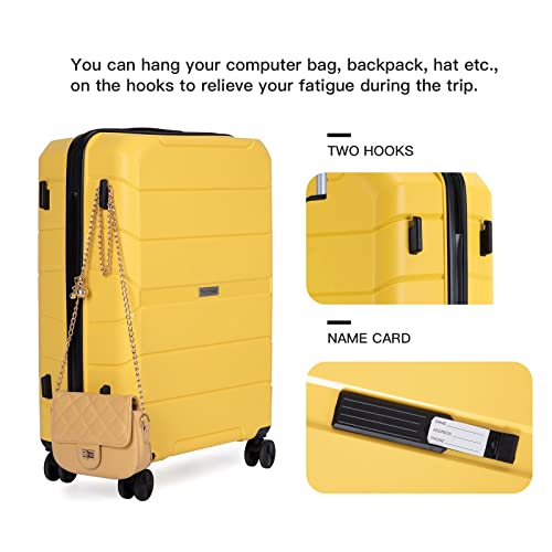 Travelhouse Luggage Sets 3 Piece PP Suitcase Set Hardside Spinner Wheel Luggage Clearance Lightweight TSA Lock for Travel, Business(20/24/28)(Yellow)2