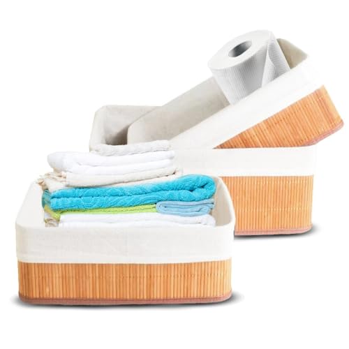 Kit 3 Cestos Organizadores de Bambu com Forro Removível – Multius...
