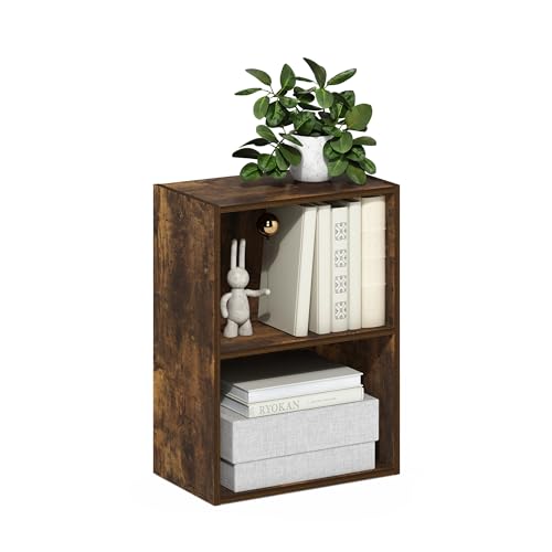 Image of Furinno LUDER Book Shelf, 2-Tier Modern Bookshelf, Open Shelves Bookcase, 9 inch x 16 inch x 21 inch, for Living Room, Bedroom, Home Office, Amber Pine