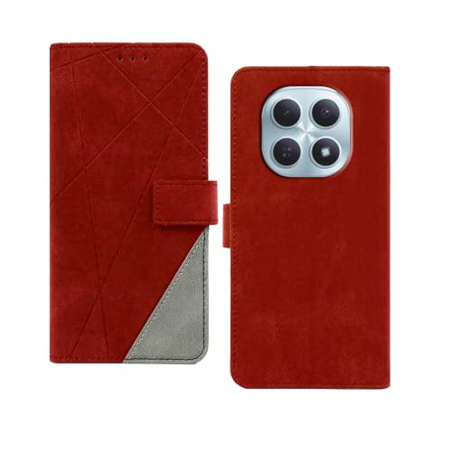 Image of amazon basics Redmi Note 15 5G Flip Cover | Card Pockets Wallet & Stand | Flip Cover for Redmi Note 15 5G (Red with Grey)
