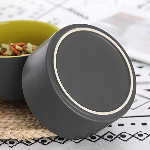 Image of Gray Green Ceramic Dog Bowl with Wood Stand No Spill Pet Food Water Feeder Cats Small Dogs