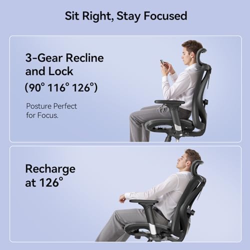 Image of SIHOO M57 Ergonomic Mesh Office Chair, High Back Home Desk Chair with 3D Armrests, Lumbar Support and Adjustable Headrest, Comfortable Computer Chair, Hold 330 LBS-2 Packs-Grey