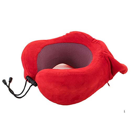 HAJZF Voyage Oreiller, Rebond Lent Mousse à mémoire en Forme de U Oreiller hygroscopiques et Respirante Double-Arc Courbe de Stockage Portable en Forme de U Oreiller Voyage Oreiller,Rouge