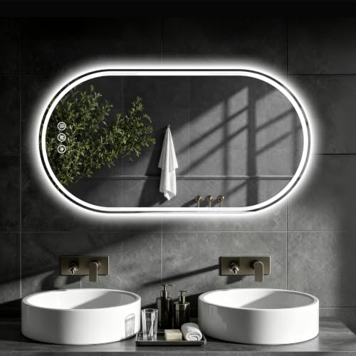 XRAMFY Badspiegel mit Beleuchtung LED 114×60CM Anti-Beschlag Badezimmer Wandspiegel Badezimmerspiegel IP65 Wassergeschützt – Ansicht 1
