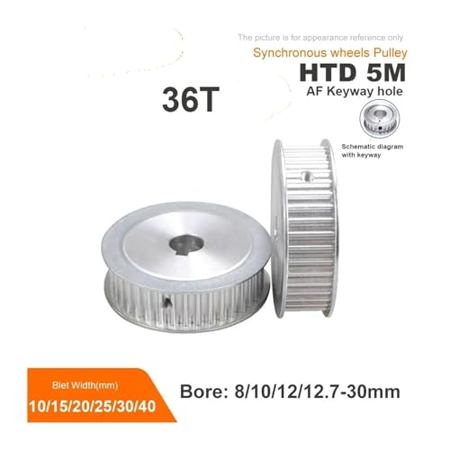 Poulie synchrone HTD5M 36T clavette 8mm pour courroie de distribution large 20mm - 2