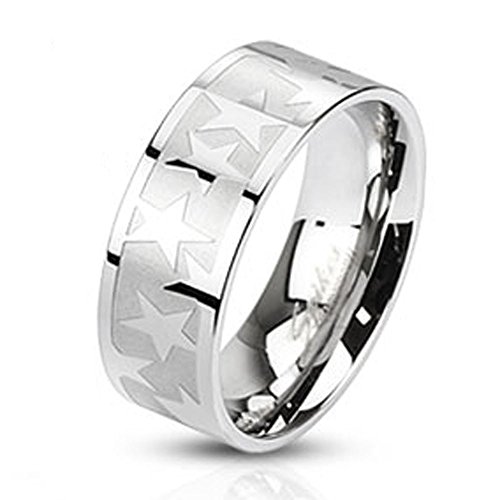 STR-0035 Stainless Steel Two Tone Shiny Star Pattern Band Ring Size (12)