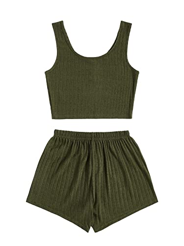 Image of SOLY HUX Women's Button Front Ribbed Knit Tank Top and Shorts Pajama Set Sleepwear Lounge Sets