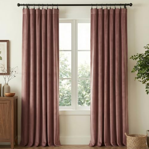 NICETOWN Dusty Rose Pink Blackout Velvet Curtains for Girls Room 84 inch Long - Privacy Protection Light Blocking Drapes for Living Room Gifts for Mom W52 x L84 2 Panels