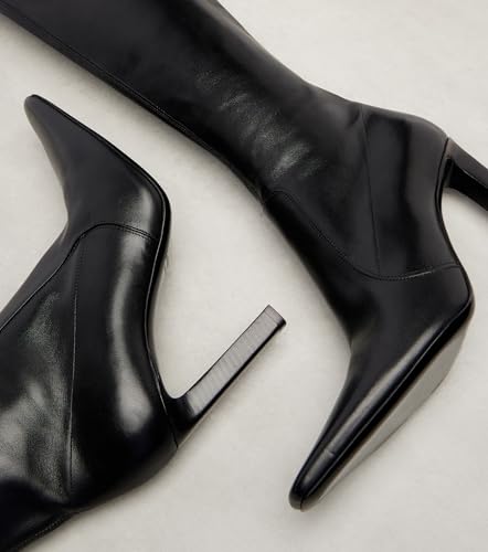 THESHY Women's Knee High Boots Pointed Toe Block Stiletto Heel Faux Leather Fashion Side Zipper Casual Dressy Party Tall Boots for Women4