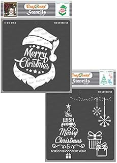 CrafTreat Stencil - Santa Christmas & Christmas Tree Wish (2 pcs) | Reusable Painting Template for Home Decor, Crafting, D...