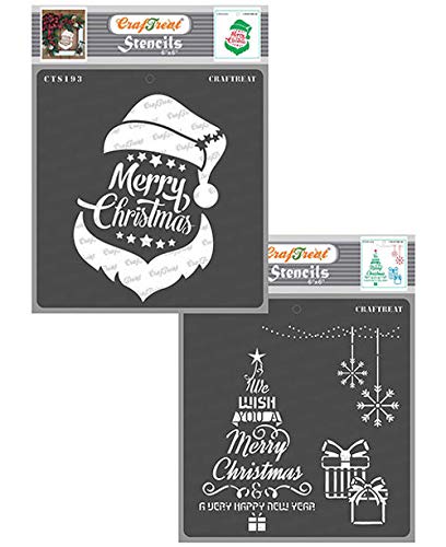 CrafTreat wiederverwendbare Frohe Weihnachten-Schablonen zum Malen – Weihnachtsmann-Weihnachts- und Weihnachtsbaumwünsche – 2er-Pack – 15,2 x 15,2 cm – DIY-Bastelschablonen für Weihnachten