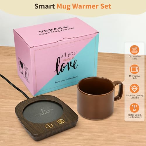 Image of VOBAGA Coffee Mug Warmer & Mug Set, Coffee Cup Warmer with Auto Shut Off & 3 Temperature Settings for Desk Home Office, Coffee Warmer for Cocoa Milk Candles, Christmas Birthday Gifts for Women and Men