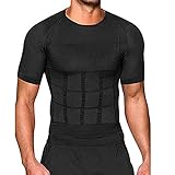bauchweg shirt damen 【Doppelte Kompression】 Das doppellagige Kompressions-Stretch-Material des Kompressions Unterhemds für Herren bietet einen optimalen Kompressions- und Hebeeffekt für Brust und Taille, formt eine feste Brust und eine schlanke Taille, verbirgt Taillenfett und 