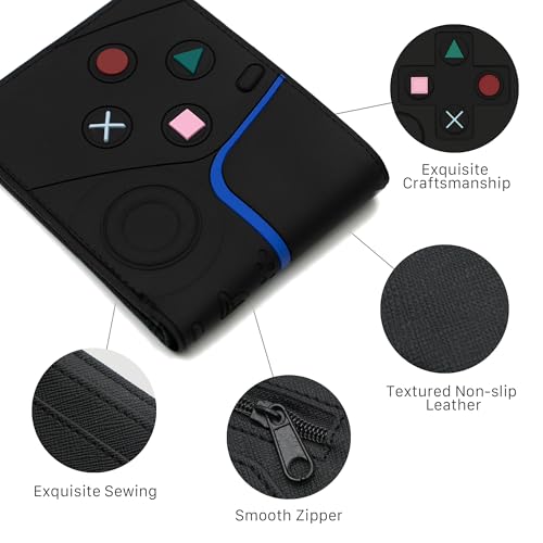 Image of Boy Wallets for 6-8 /7-10 /9-12 /12-14 Kids,Man,Teen Bifold Wallet with Card Slots and Coin Pocket Gamepad Silicone And PU Leather Surface Video Game Wallet in Black