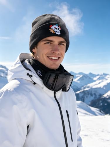 Image of Embroidered Skeleton Beanie Hat Winter Stretch Knit Skull Cap for Men Women
