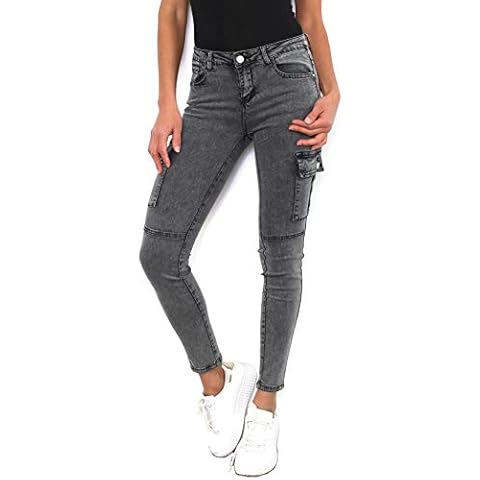 Noir Triple XXX Women's Cargo Skinny Stretch Jeans Trousers Grey UK Sizes 6-14 (XL UK 14) Cover
