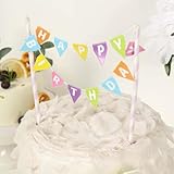 Efavormart Happy Birthday | Real Feathers LED Cake Topper, Floral Wreath Cake Topper With Flashing Light for Garland Lovely Decoration with Led Light Birthday Party Supplies (TYPE3)