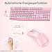 QWERTZ Kabelloses Tastatur Maus Set, Full Size 105-Tasten Tastatur mit Nummernblock, 2.4GHz Funk mit einem USB Nano Empfaenger, 1400 DPI Optische Maus, Plug and Play Fuer Windows PC Laptop und Mac