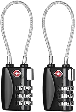 ZHEGE Luggage Locks 2 Pack, TSA Cable Travel Lock, Safe Padlock for Gym, School, Suitcases, Baggage, Small Cabinets, Computer Bags