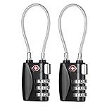ZHEGE TSA Approved Cable Travel Locks, 3 Digit Combination Zipper Locks for Suitcases, Baggage, Backpacks, Briefcases, Small Locker Lock for Gym, School (Black, 2 Pack)