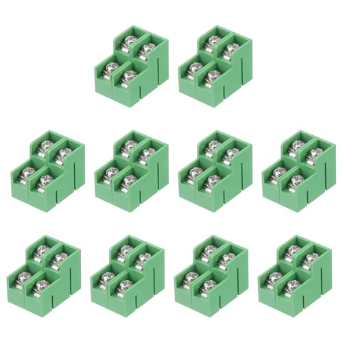 Image of sourcing map 2 Position Terminal Blocks Double Row, 23.5mmx17.5mm 300V 15A 8.5mm Pitch PA66 PCB Mount Screw Terminals Strip for 22-12AWG Wire, Pack of 10, Green