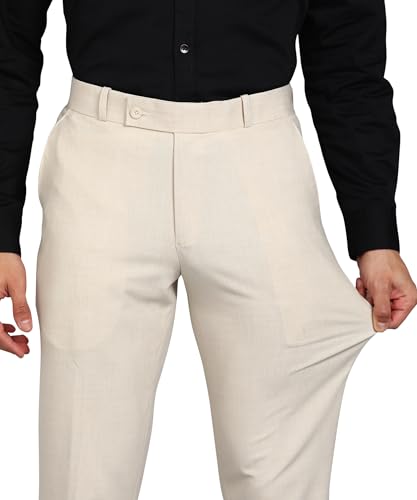 Image of GHPC Stylish Slim Fit Polyester Lycra Stretchable Formal Pant for Men | Mens Fashion Plain Solid Wear Dress Trousers Pants for Office or Party