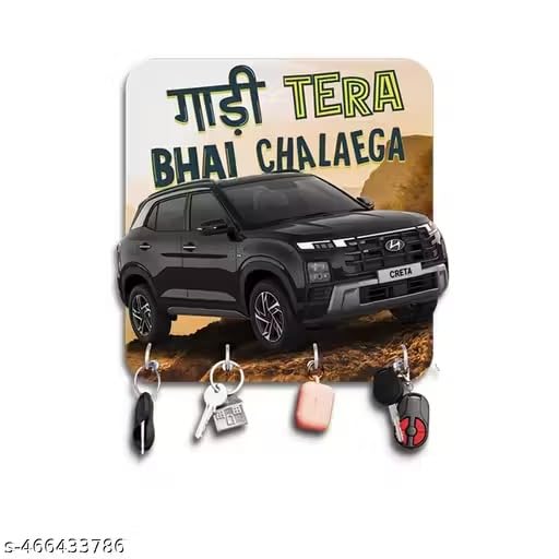 Image of Vintage Collection Wooden Key Holder for Wall, Wall Mounted Key Stand with Hooks, Hanging Rack for Living Room, Office and Door (Gadi Tera Bhai Chalayega Keyholder)