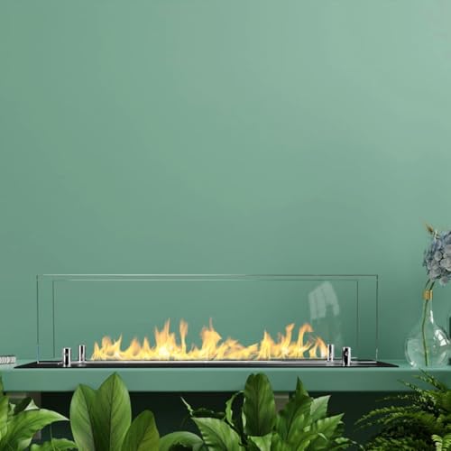 Brûleur de cheminée encastré acier 65cm insert verre salon