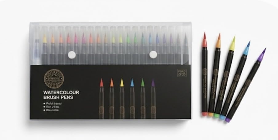 Colvin & Co. 20 Pack Watercolour Brush Pens Set - Flexible Soft Nylon Tip Blendable Water-Based Markers for Calligraphy & Painting