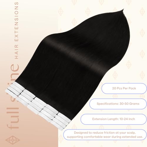 Image of Full Shine Tape Ins Human Hair Extensions, Natural Black 16 Inch | 50g 20PCS, Invisible Brazilian Double Sided Human Hair Tape in Extensions, Straight Seamless Aesthetic Appeal Add Volume