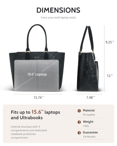Image of Laptop Tote Bag for Women, Leather Work Tote with Padded Laptop Compartment, Cup Holder, Office Computer Briefcase