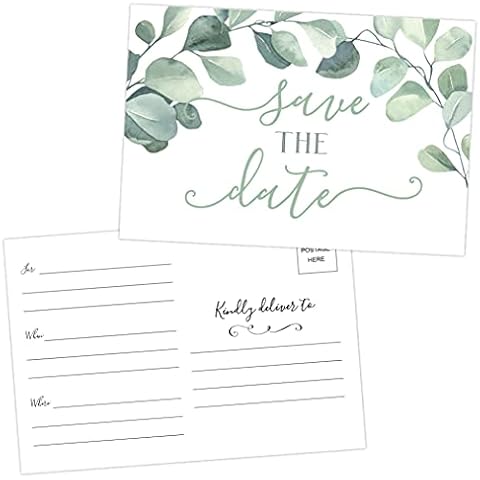 Your Main Event Prints 50 Eucalyptus Save The Date Cards for Wedding, Engagement, Anniversary, Baby Shower, Birthday Party, Save The Dates Postcard Invitations Cover