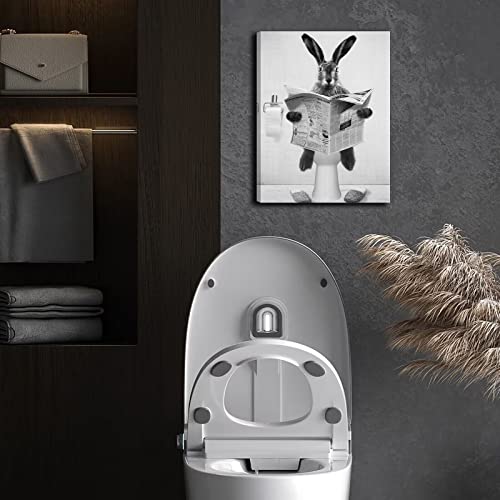 Hkdgoka Cute Rabbit Bathroom Wall Art - Farmhouse Style Animals Bathroom Wall Decor Black And White Canvas Wall Art Ready To Hang For Living Room,Bedroom,Bathroom Decor 11X15Inch #TOP4